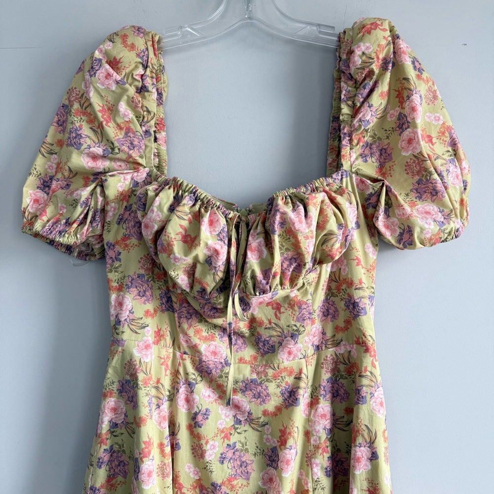 House of CB TALLULAH Peony Print Puff Sleeve Midi Sundress L Cottagecore Peasant - Picture 10 of 16